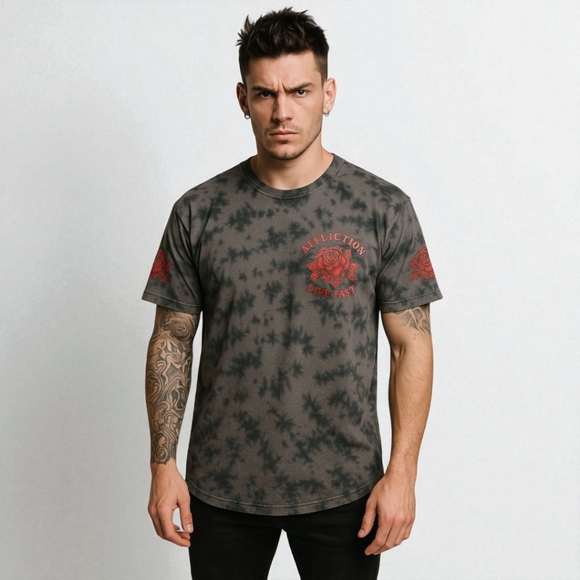 Affliction Men's Grunge Skull T-Shirt XL | Red Foil "Live Fast” Vintage Style - Picture 1 of 11